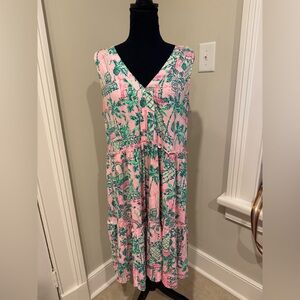 Lilly Pulitzer Pink and Green Tropical Print Sleeveless Dress
